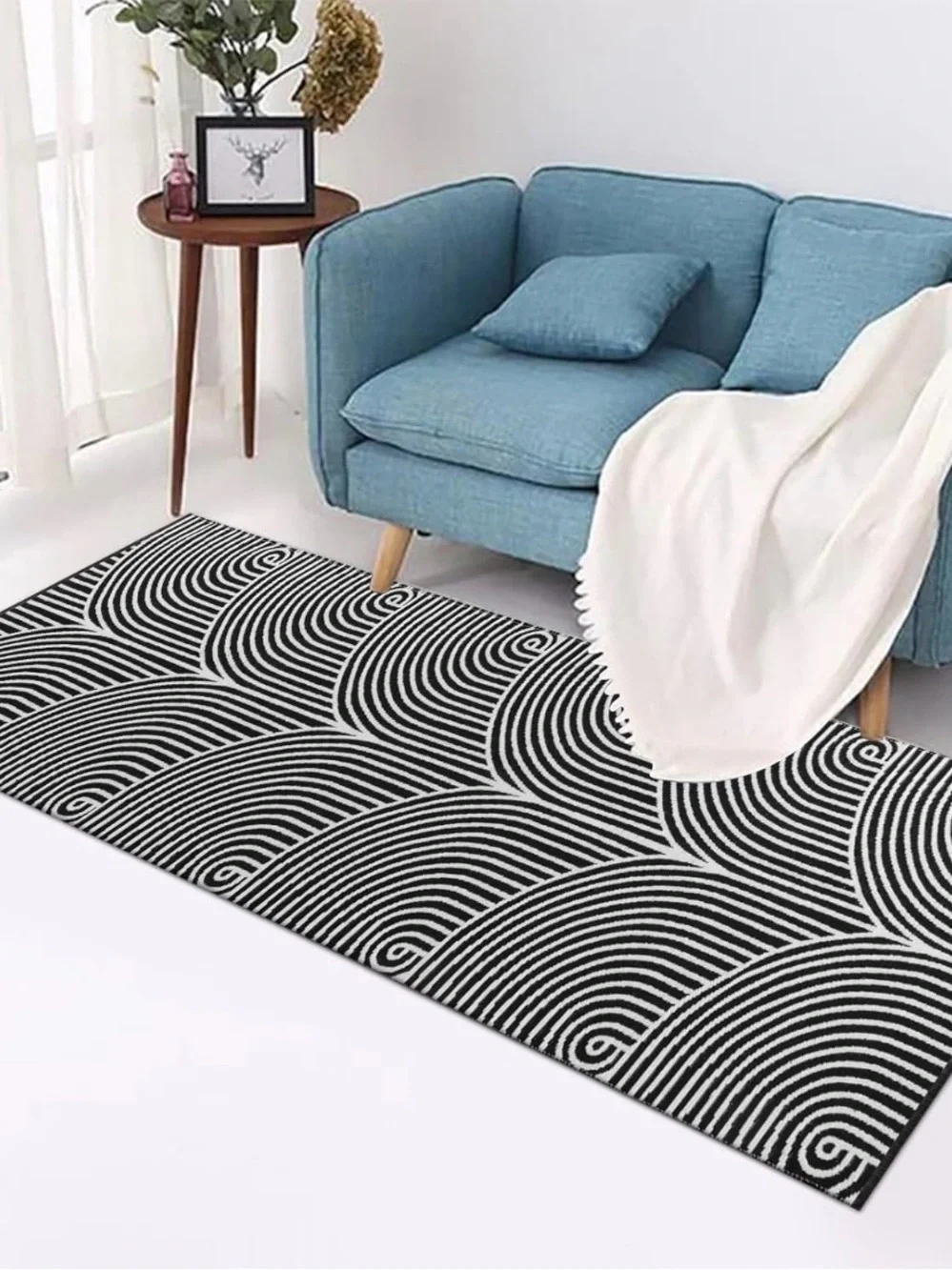 Modern Black and White Geometric Kitchen Runner